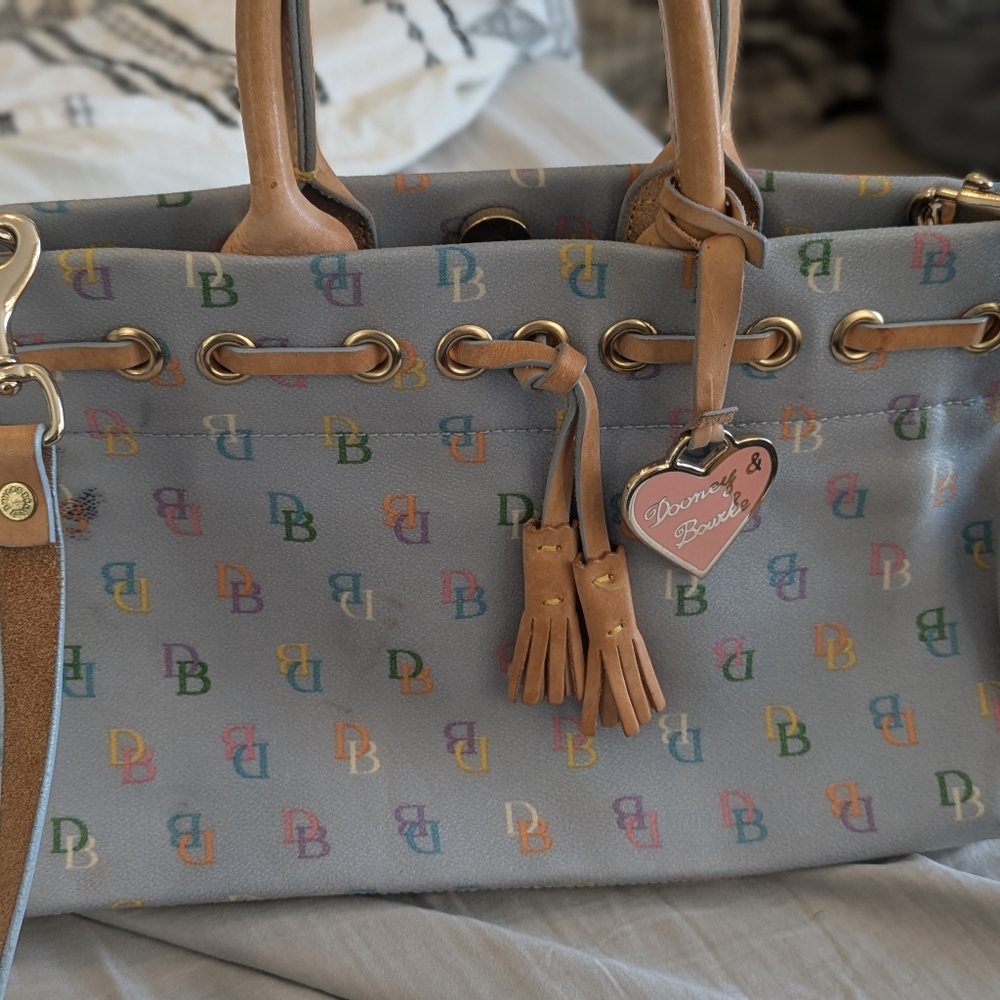 Dooney and Bourke rainbow monogram tassel tote. HTF Blue